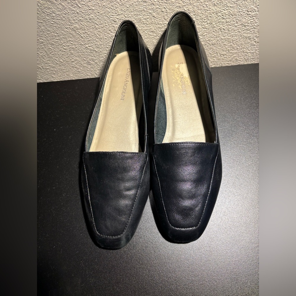 Enzo Angiolini Black Leather Women's Loafers with Square Toe